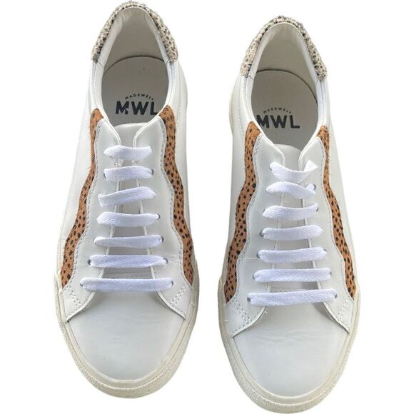 Madewell Sidewalk Low Top Sneakers Leopard Print Calf Hair  Madewell Sidewalk Low-Top Sneakers Wave Edition Size 8.5 White and Leopard Print